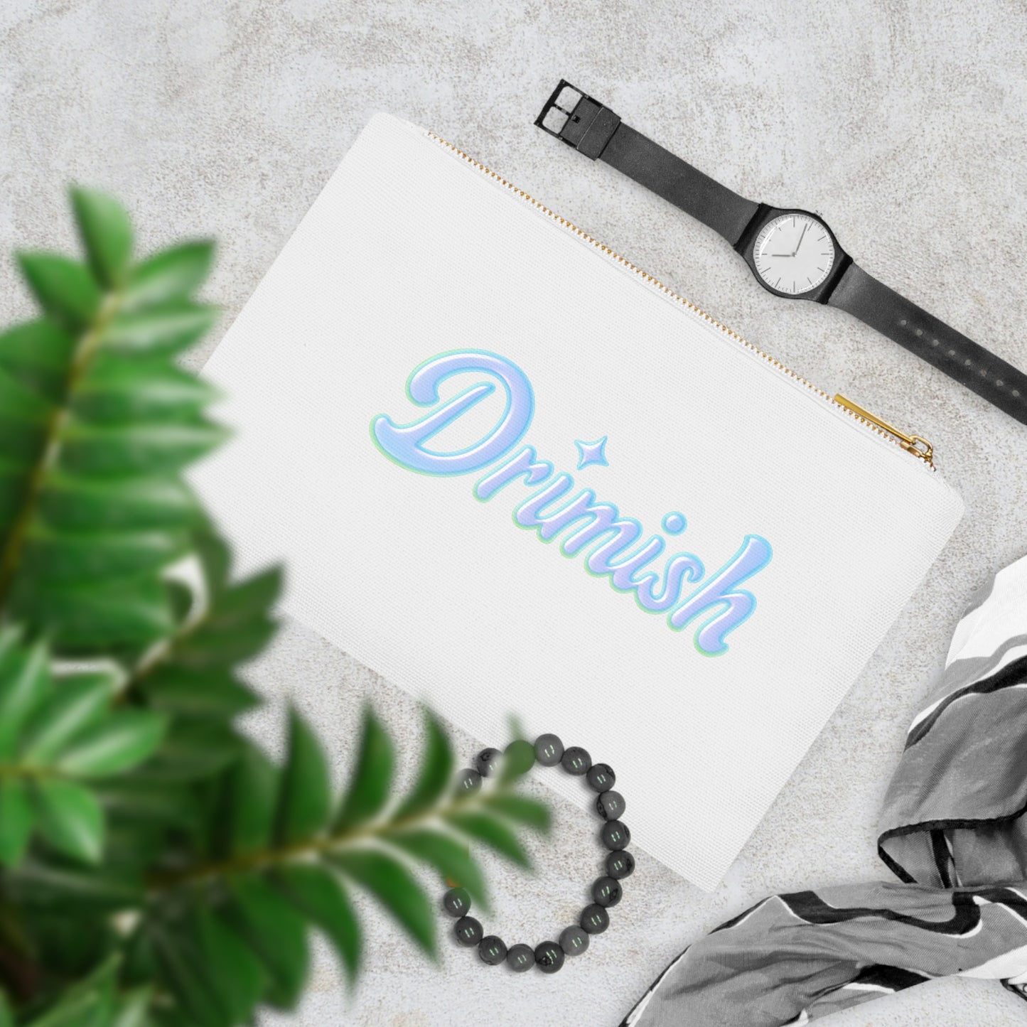 Drimish Cosmetic Bag — Pastel Holographic Script Makeup Pouch