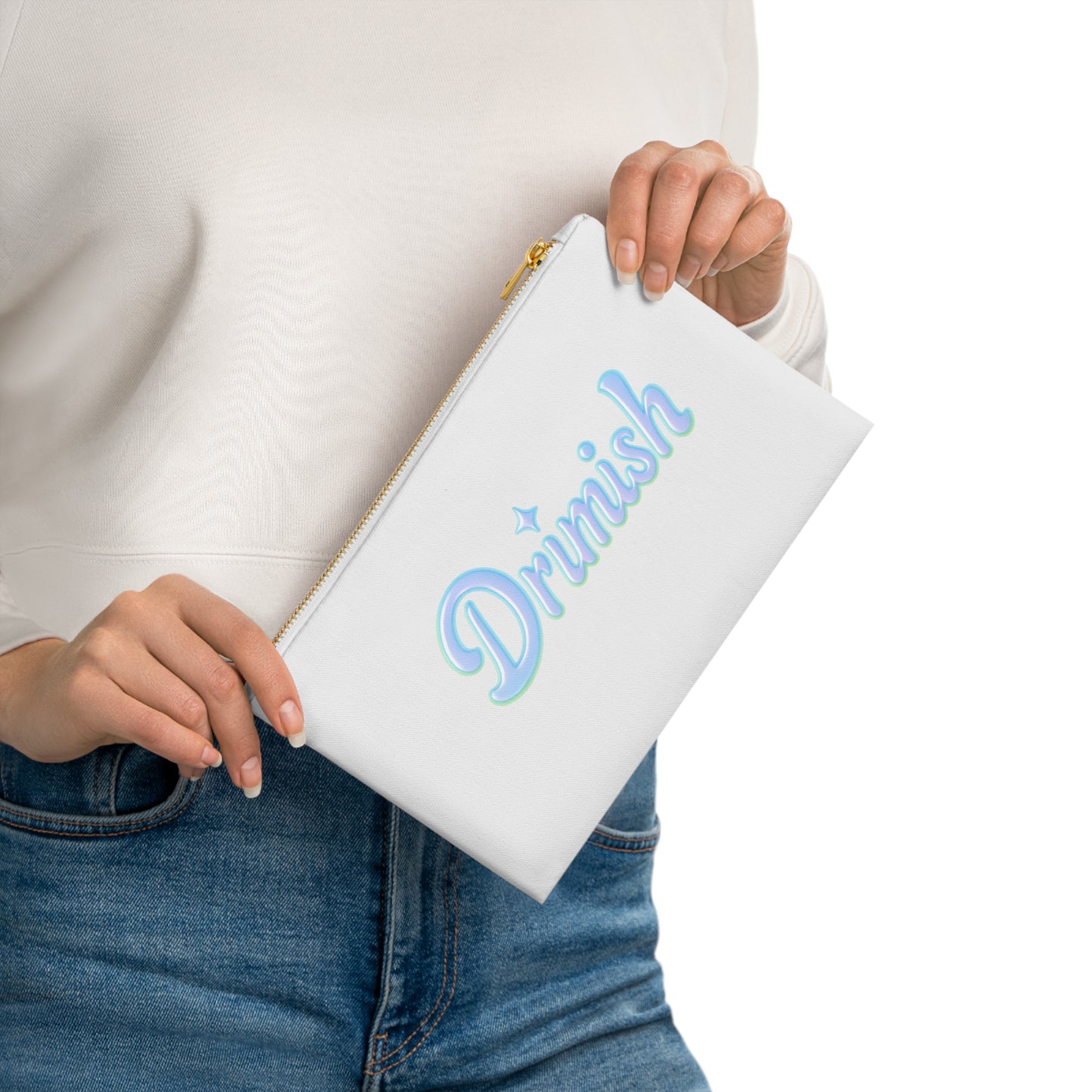 Drimish Cosmetic Bag — Pastel Holographic Script Makeup Pouch